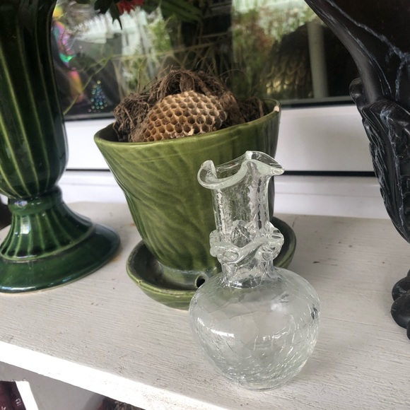 Vintage Hand Blown Crackle Glass Vase - Picture 1 of 3